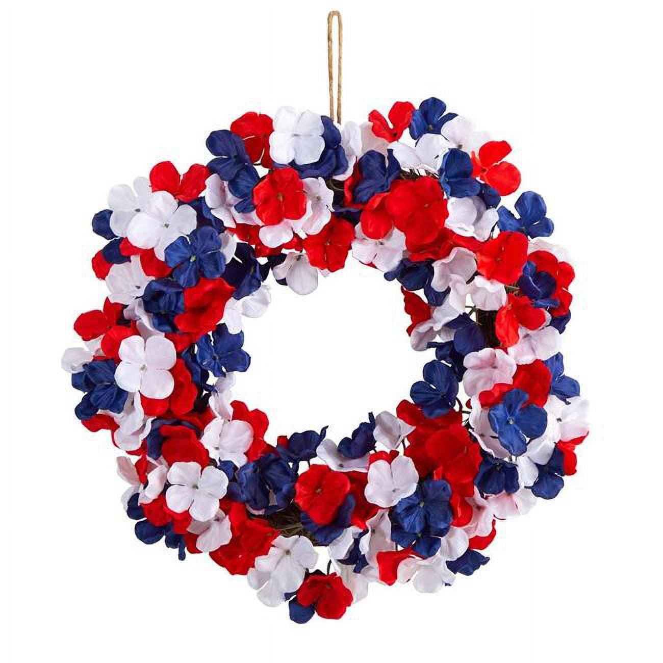 Patriotic Red, White & Blue Hydrangea 18" Artificial Outdoor Wreath