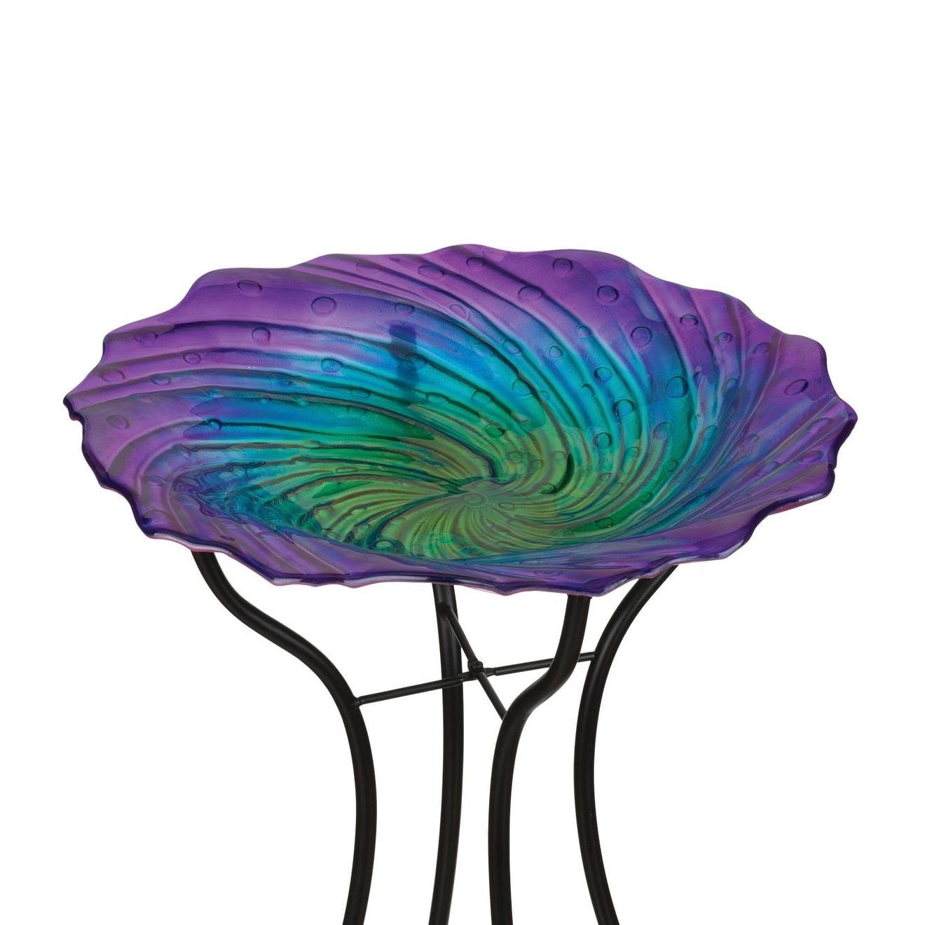 18'' Iridescent Ripple Glass Birdbath with Stand