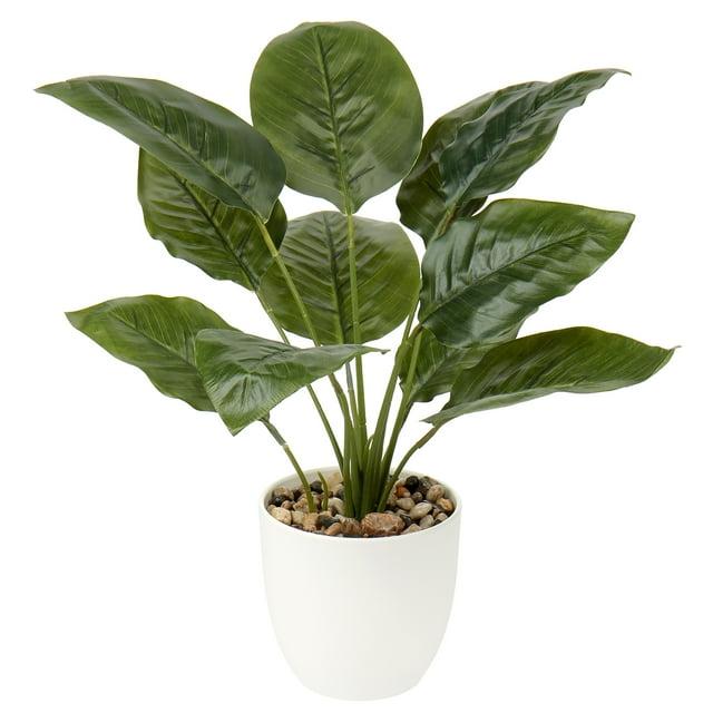 18"Fake Potted Plant Artificial Canna Plants Floor Tropical Plants with White Pot Indoor Home Decor