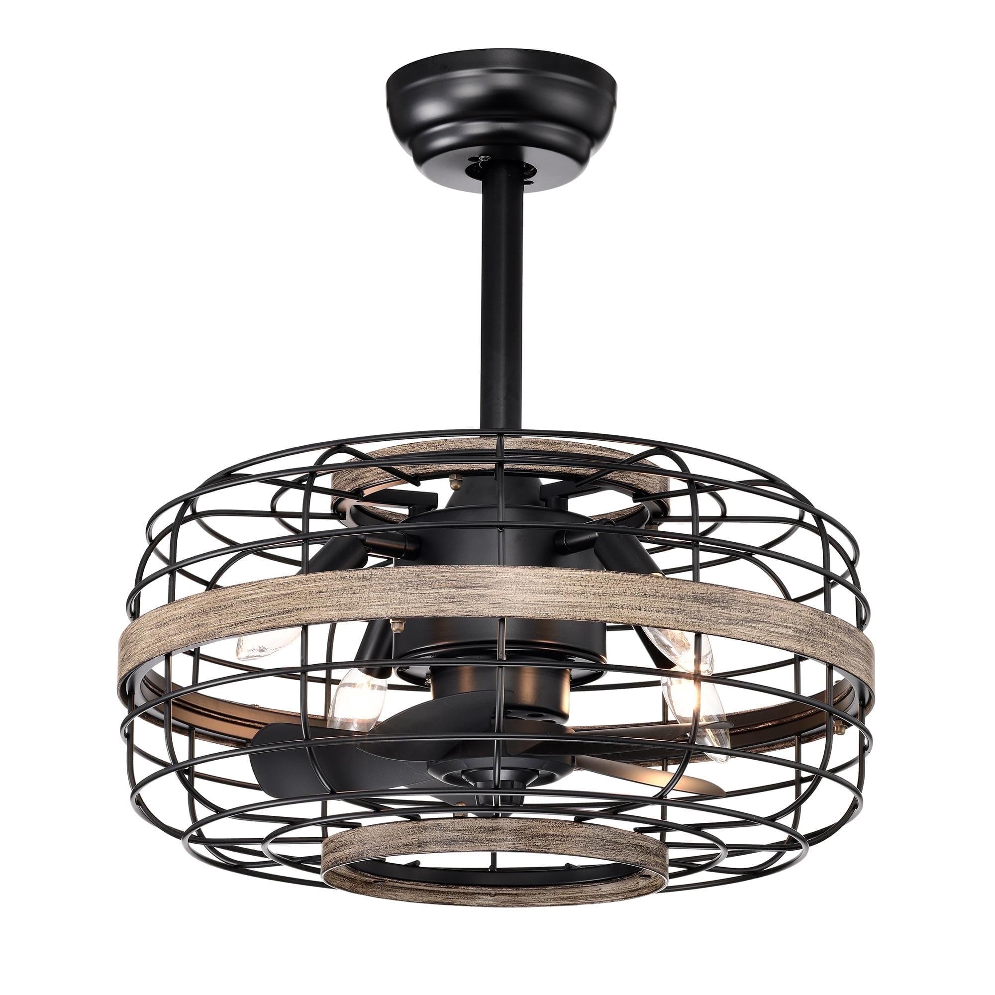 18-Inch Matte Black Caged Ceiling Fan with Remote and Lighting