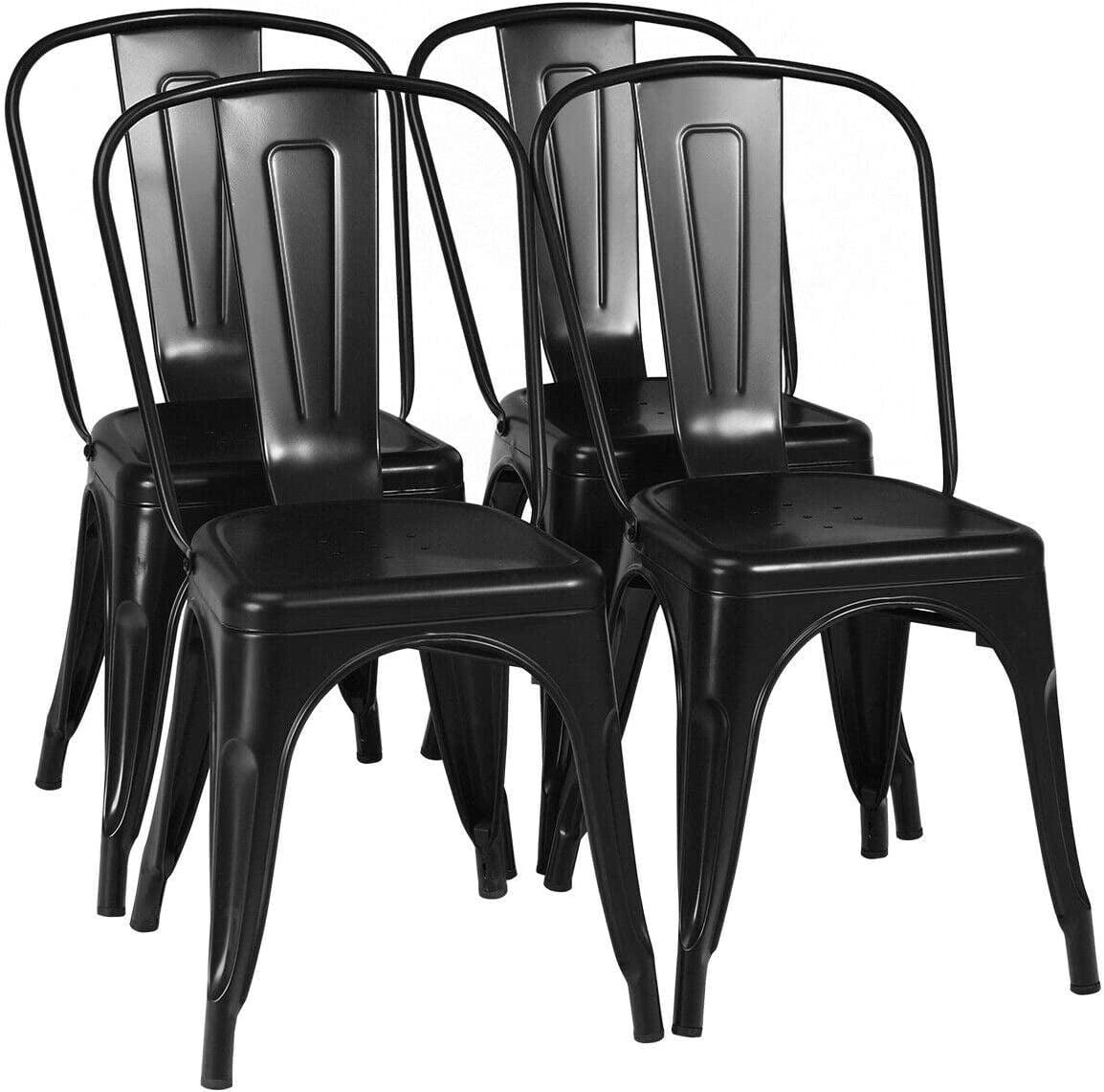 Metal Chairs Set of 4, Stackable Metal Patio Chairs 18 Inch Seat Height, Indoor/Outdoor Tolix Side Chair with Back, 330LBS Weight Capacity, Chic Kitchen Dining Chairs, Black
