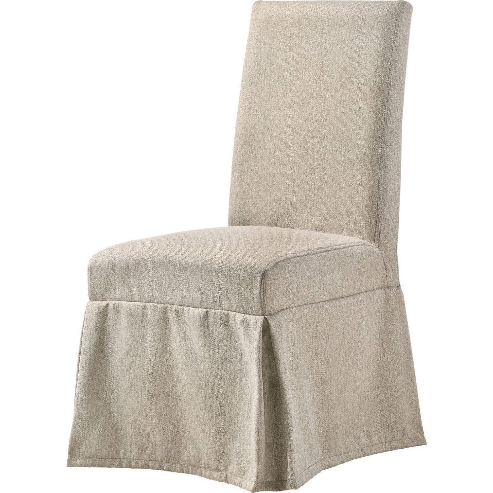 Elegant Beige Upholstered Rubberwood High-Back Side Chair, Set of 2
