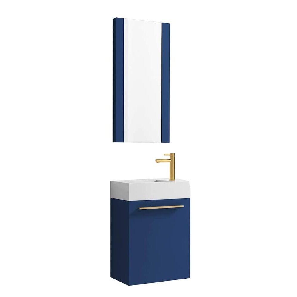 Blossom Kitchen and Bath 18" Floating Vanity / Wall Hung Vanity Set with Acrylic Sink , Available Mirror Option Navy Blue W/ Mirror 18''