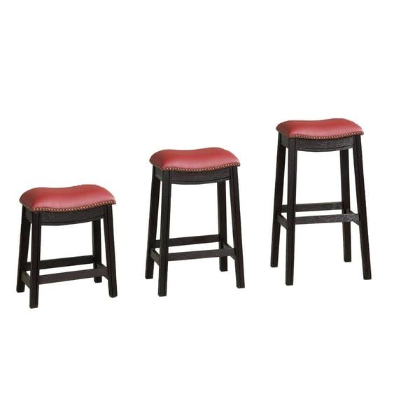 18 Inch Wooden Stool with Upholstered Cushion Seat Set of 2 Gray and Red - Saltoro Sherpi