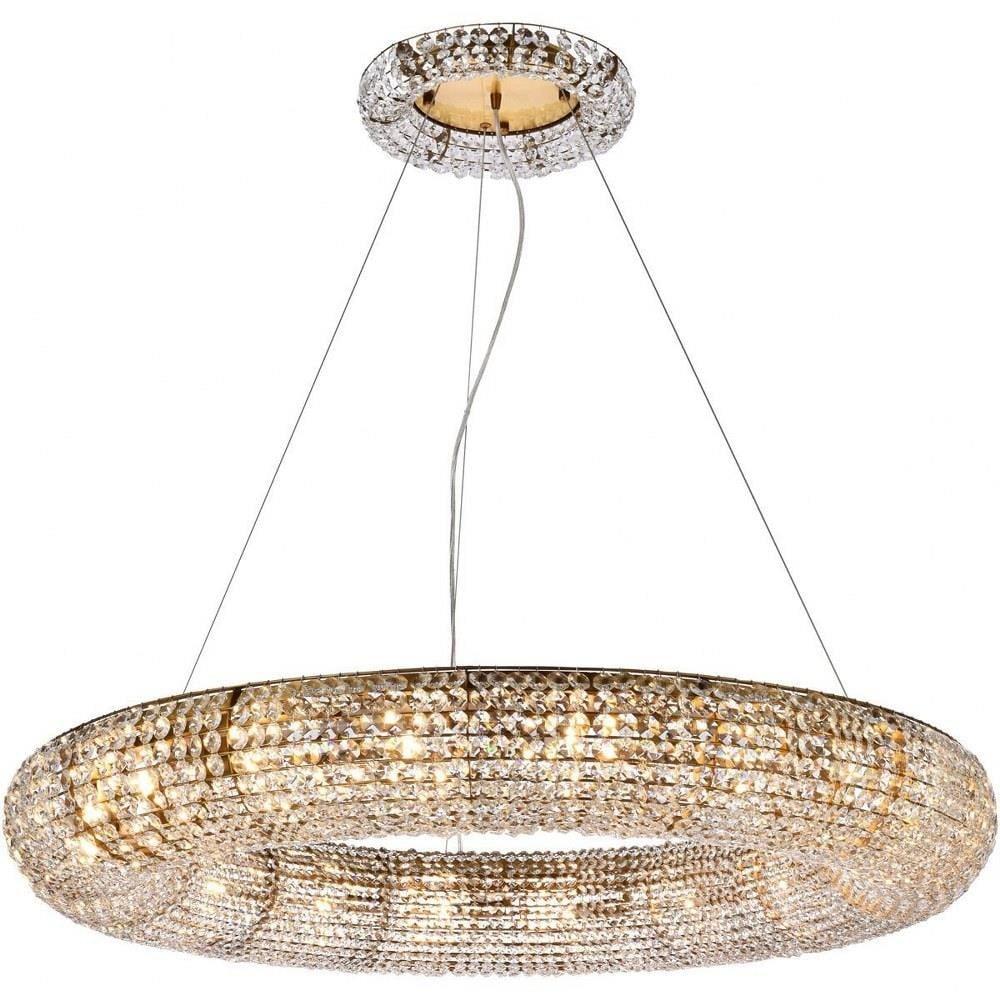 Gold and Clear Crystal Halo 18-Light Chandelier