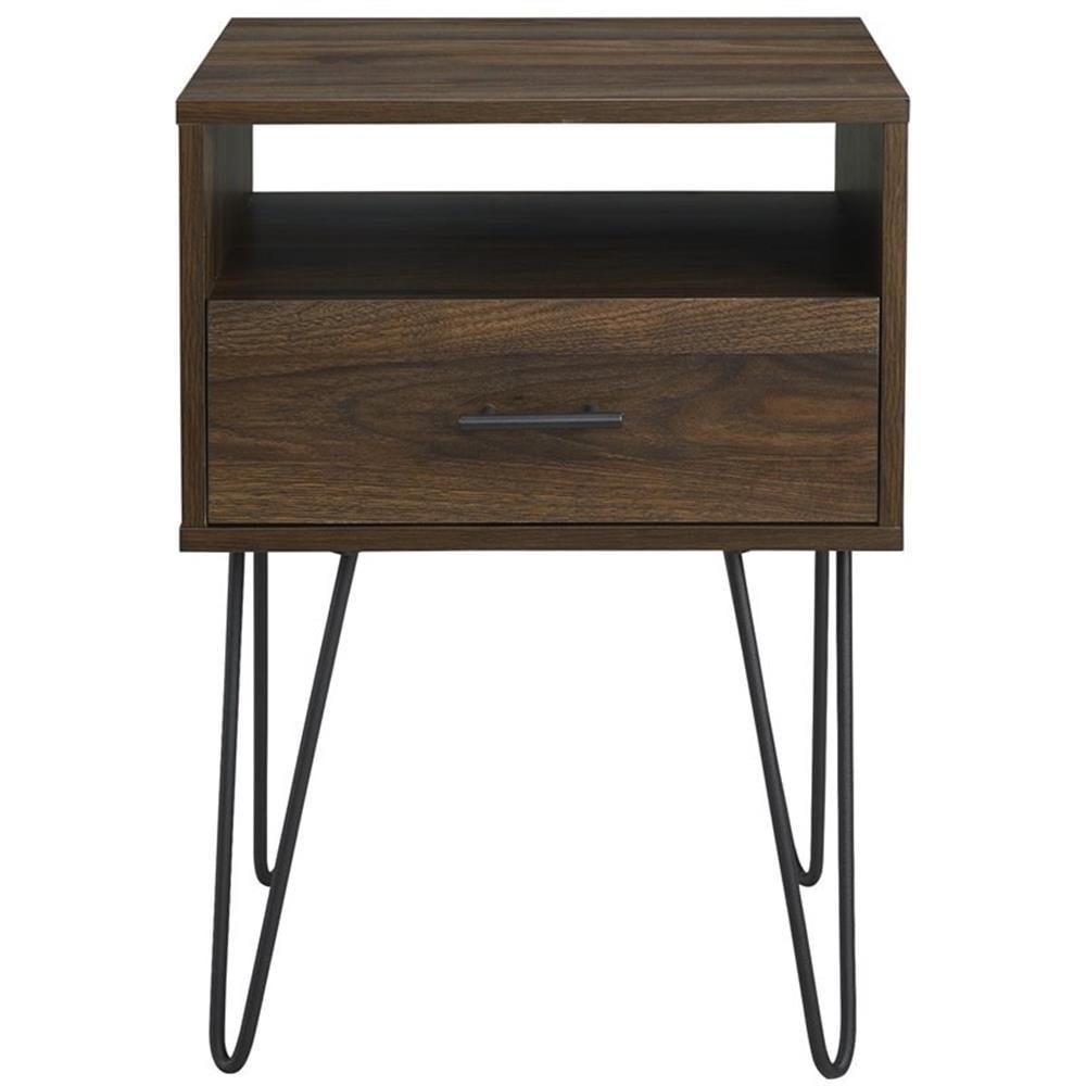 18" Modern Single Drawer Hairpin Leg Bedroom Nightstand in Dark Walnut