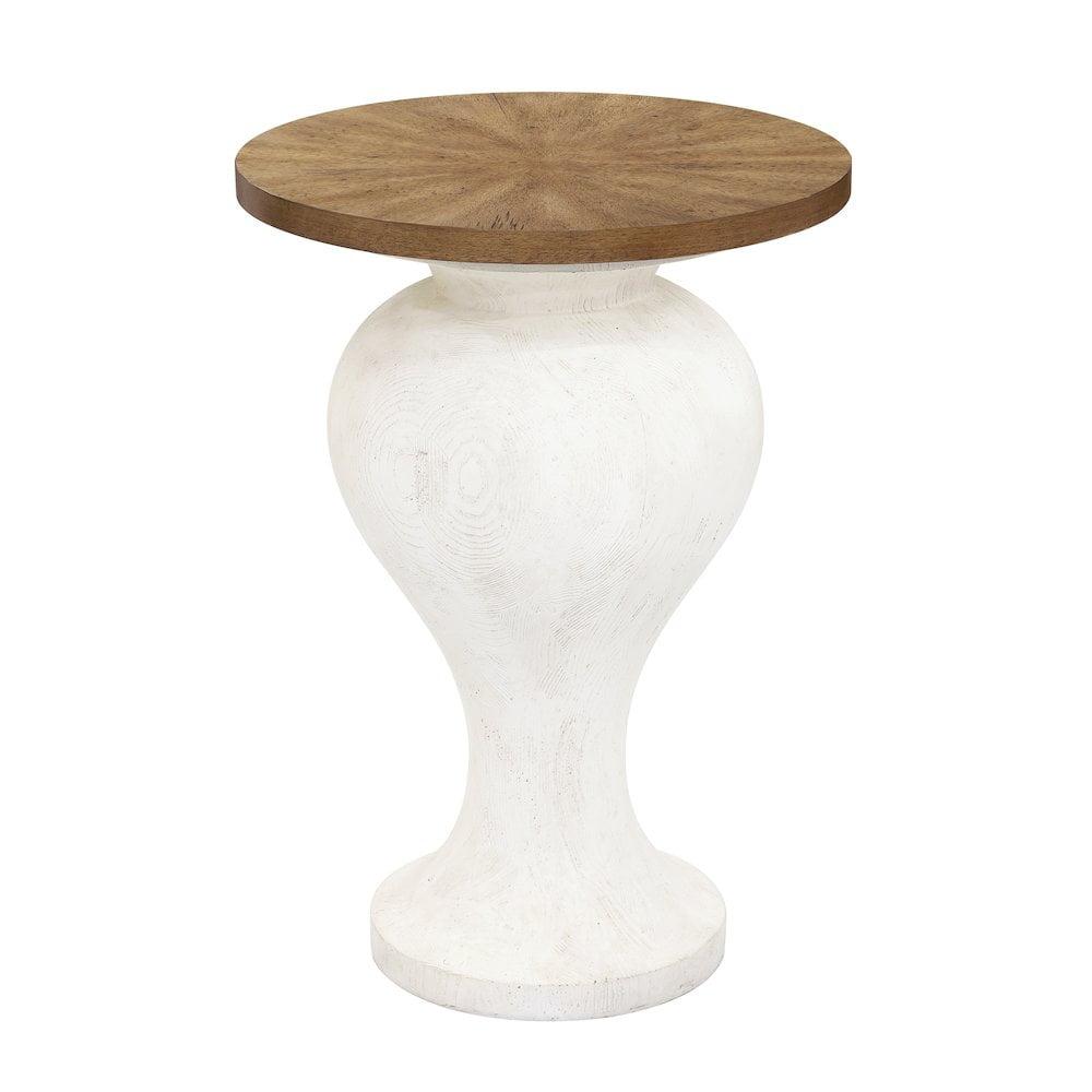 18" Round White and Brown Wood Urn Accent Table