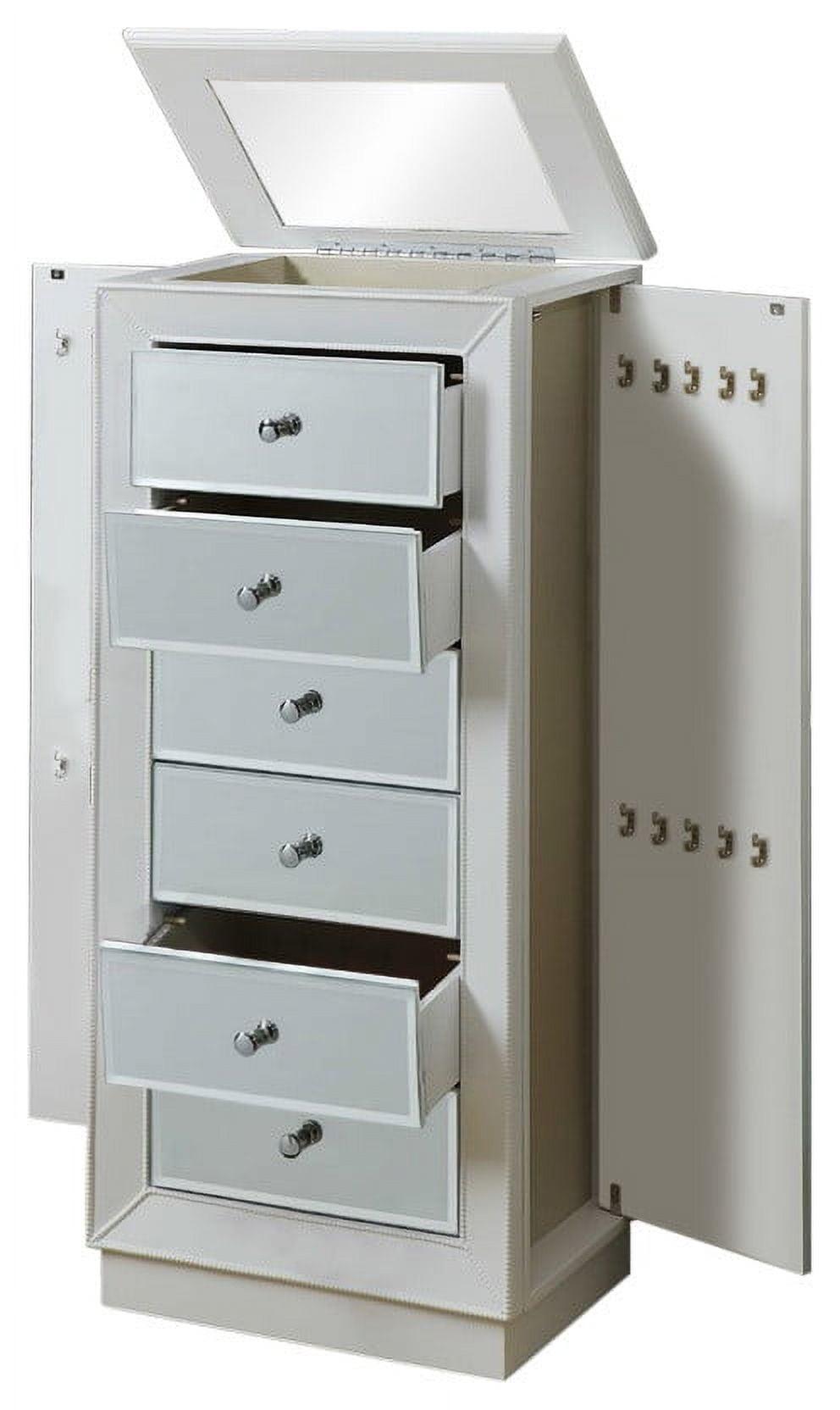 HomeRoots 286101 38 in. White Six Drawer Wood & Mirrored Glass Jewelry Armoire