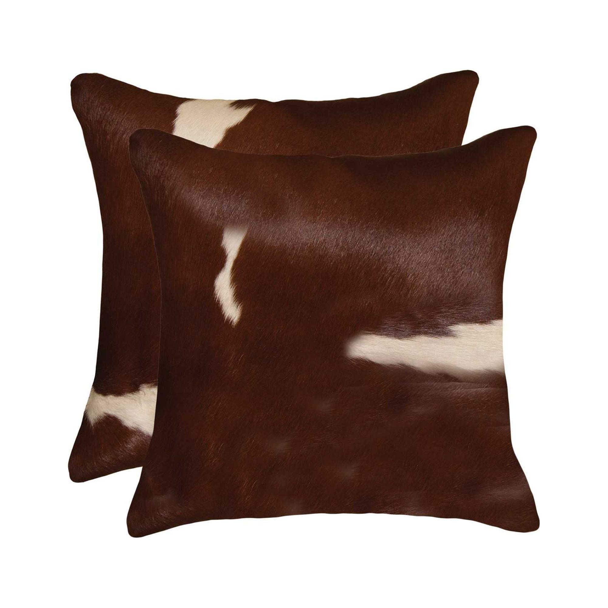 18" Brown and White Cowhide Square Pillow Set