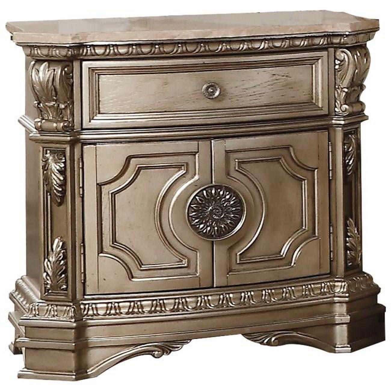 Champagne Elegance Antique-Style Nightstand with Marble Top