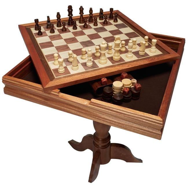 GSE Wooden 3-in-1 Chess Checkers Backgammon Table, Chess Checkers Backgammon Combo Game Set