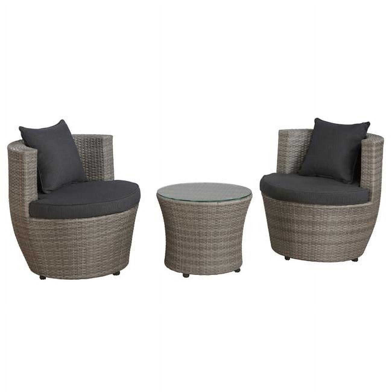 Gray All-Weather Wicker Outdoor Bistro Set with Cushions