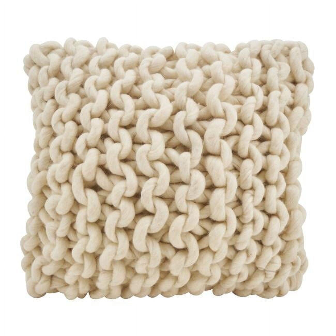 Saro Lifestyle 551.I18SP 18 in. Chunky Cable Knit Design Wool Poly Filled Throw Pillow, Ivory