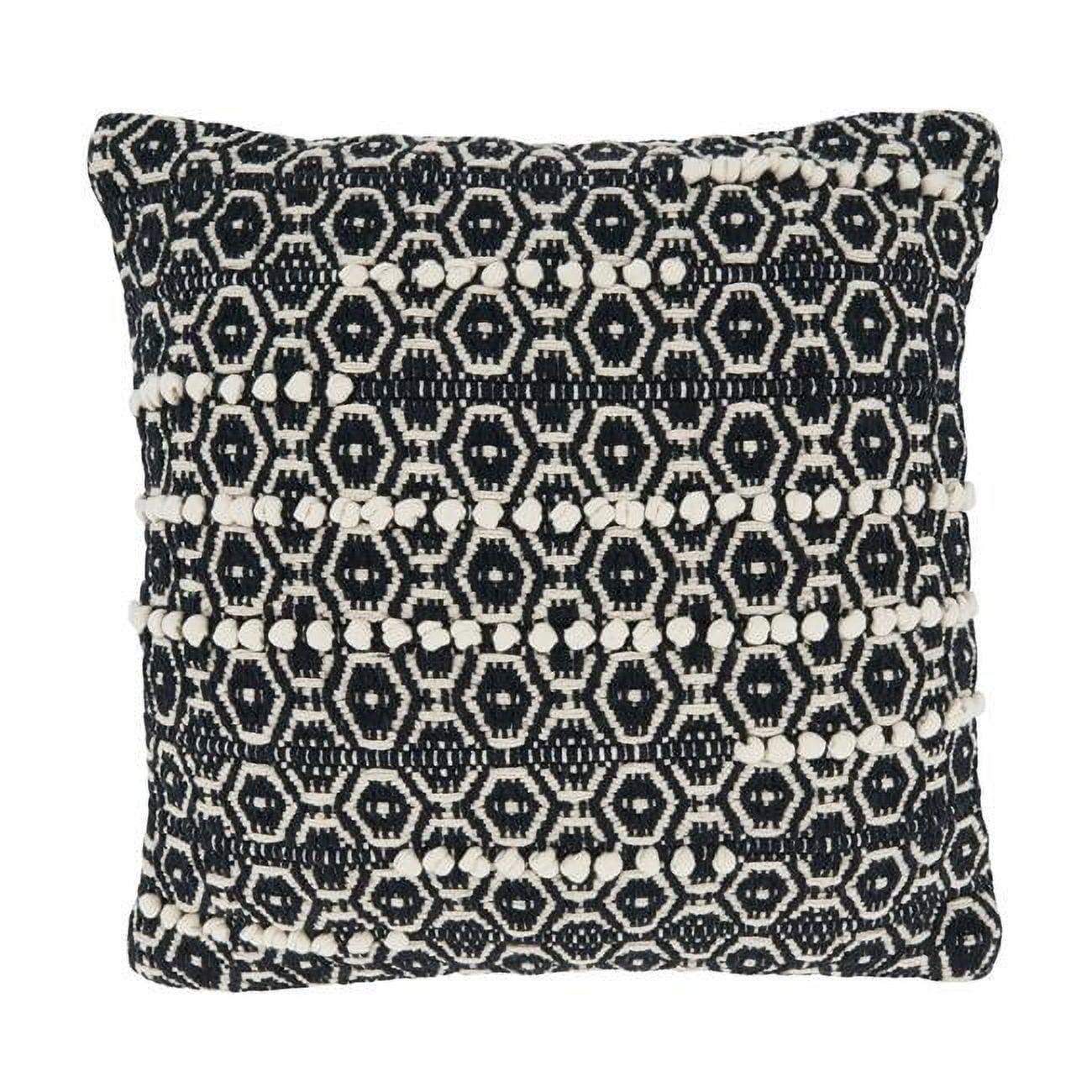 18"x18" Poly-Filled Dual-Tone Moroccan Design Square Throw Pillow Black/White - Saro Lifestyle: Cotton Fabric