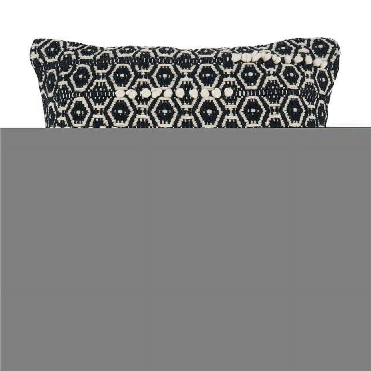 18"x18" Poly-Filled Dual-Tone Moroccan Design Square Throw Pillow Black/White - Saro Lifestyle: Cotton Fabric