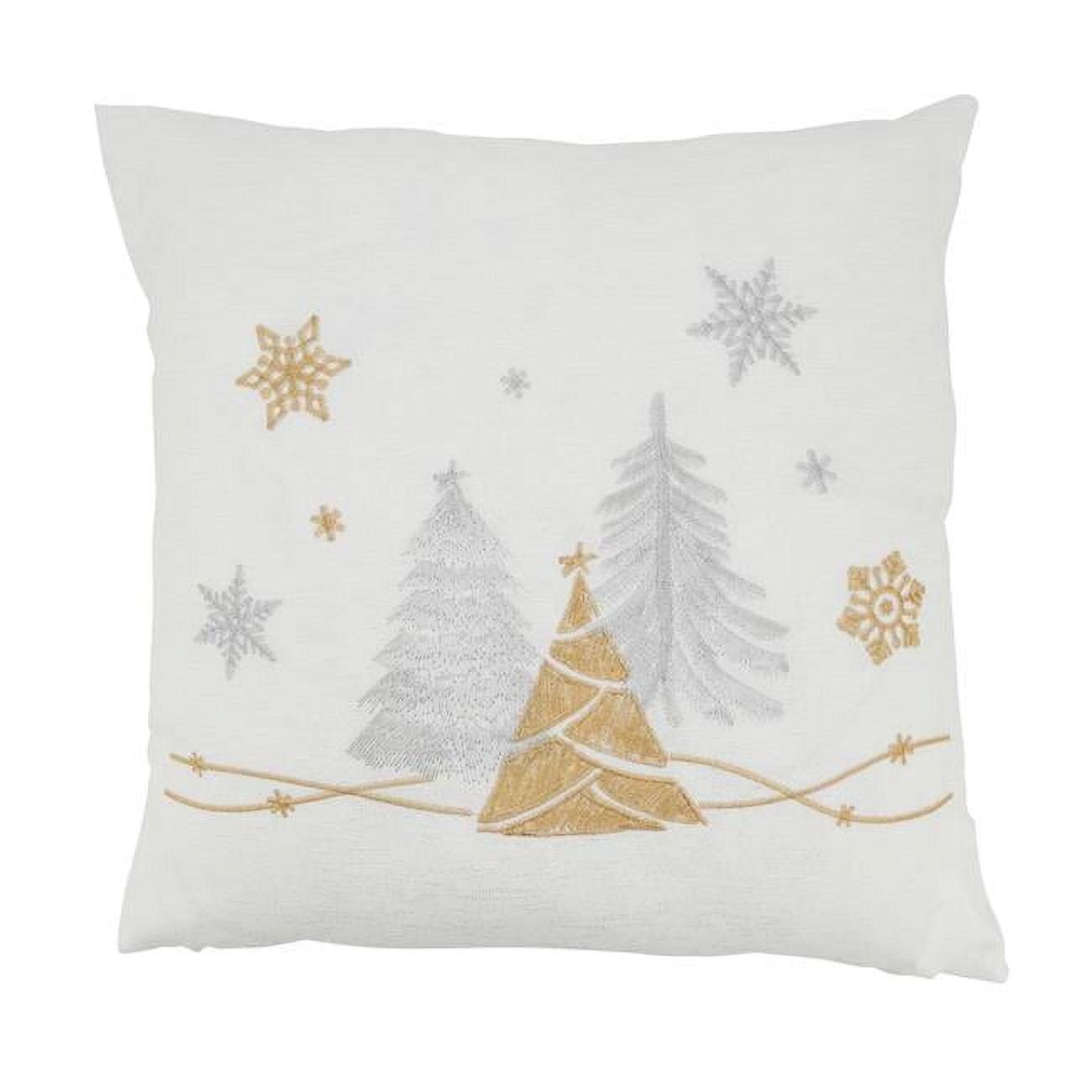 Saro Lifestyle Seasonal Splendor Christmas Trees and Snowflakes Throw Pillow Cover, 18", White