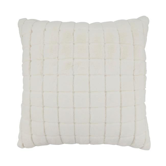 18"x18" Structured Snuggles Grid Faux Rabbit Fur Square Throw Pillow Ivory - Saro Lifestyle