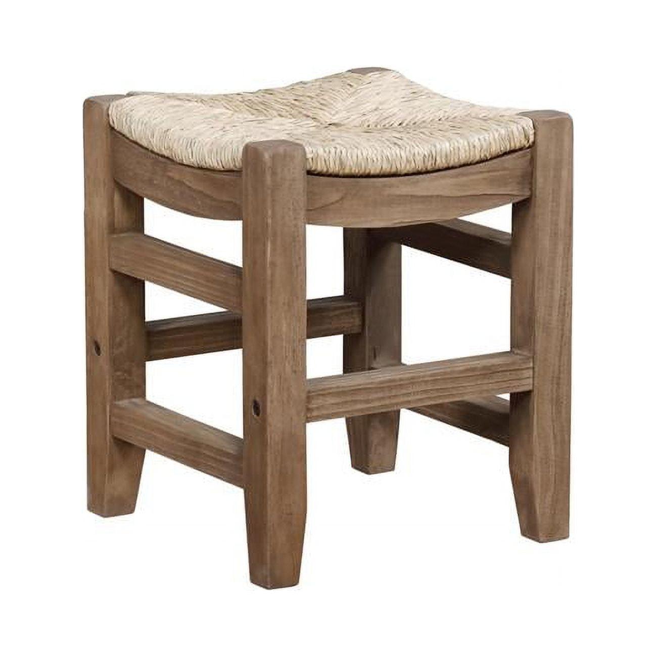 Rustic Industrial 18" Pine Wood Stool with Natural Rush Seat