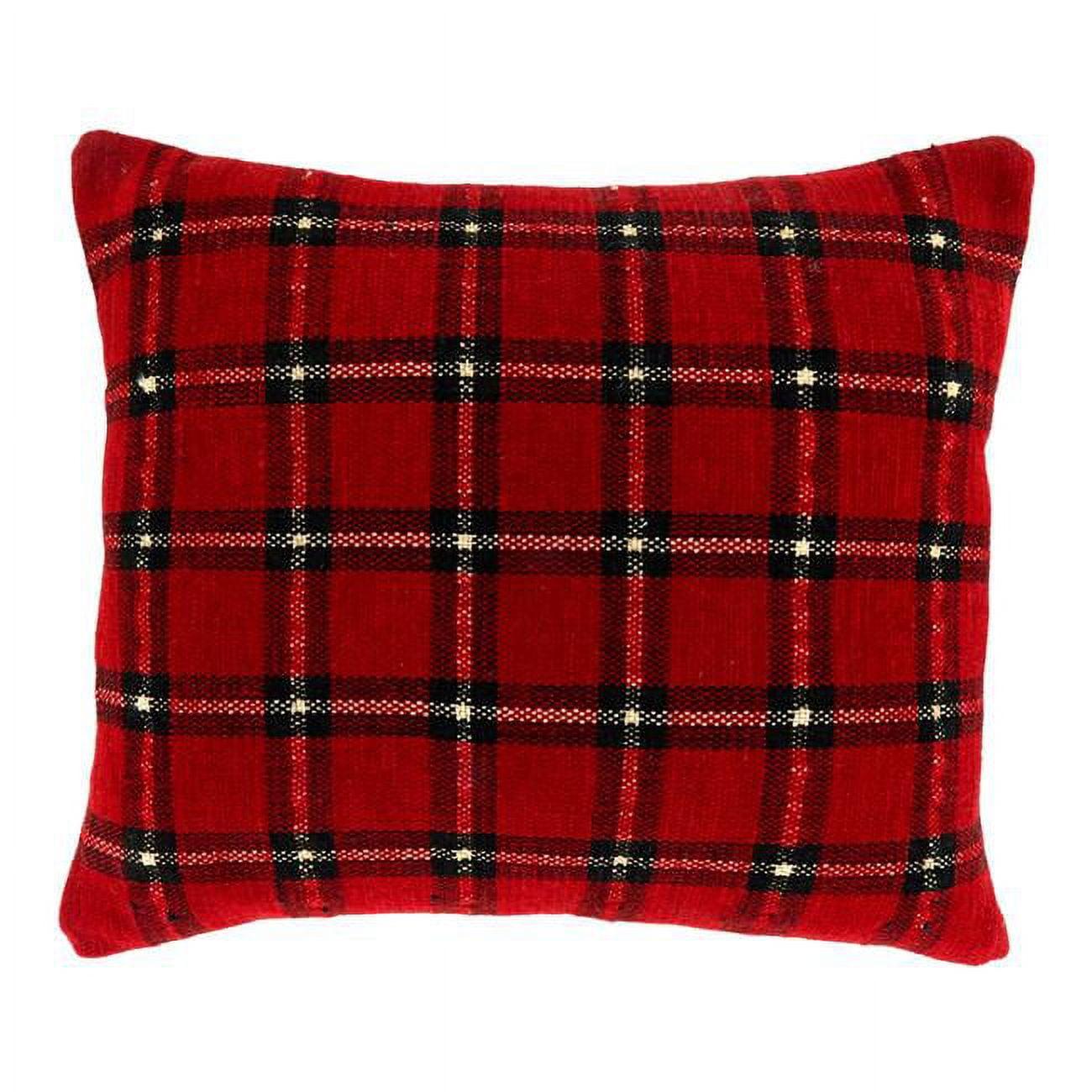 Cozy Plaid Chenille 23" x 19" Red Cotton Throw Pillow Cover