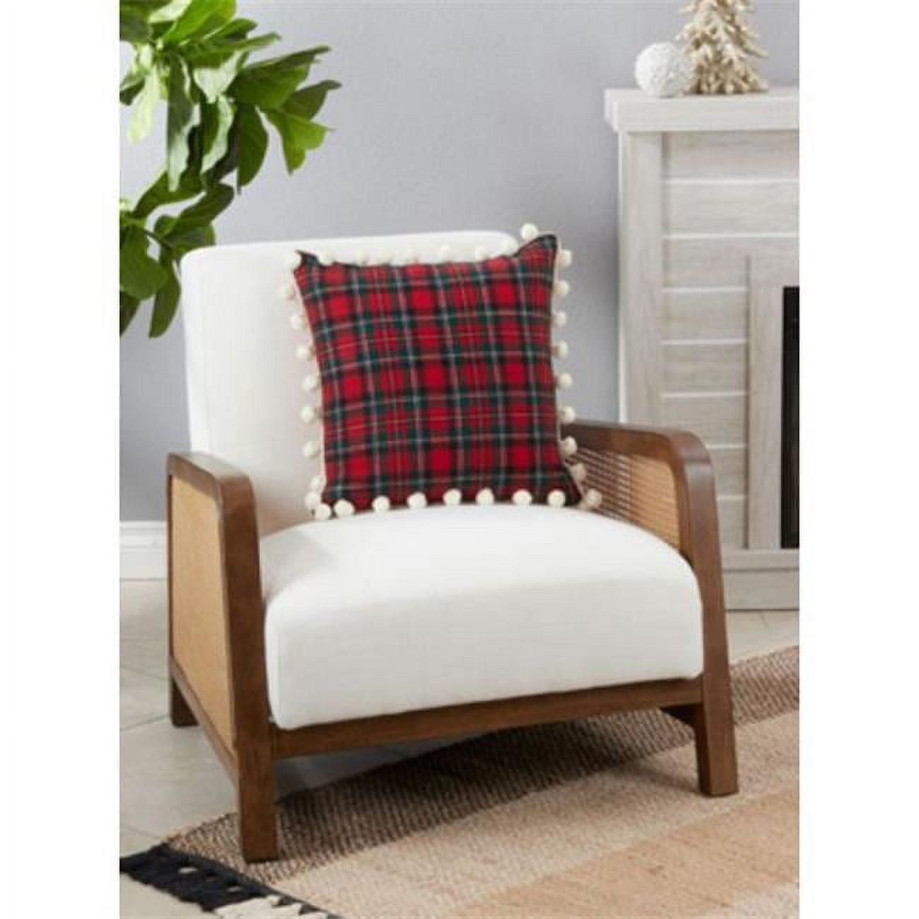 Saro Lifestyle Poly-Filled Throw Pillow With Plaid Pom Pom Design