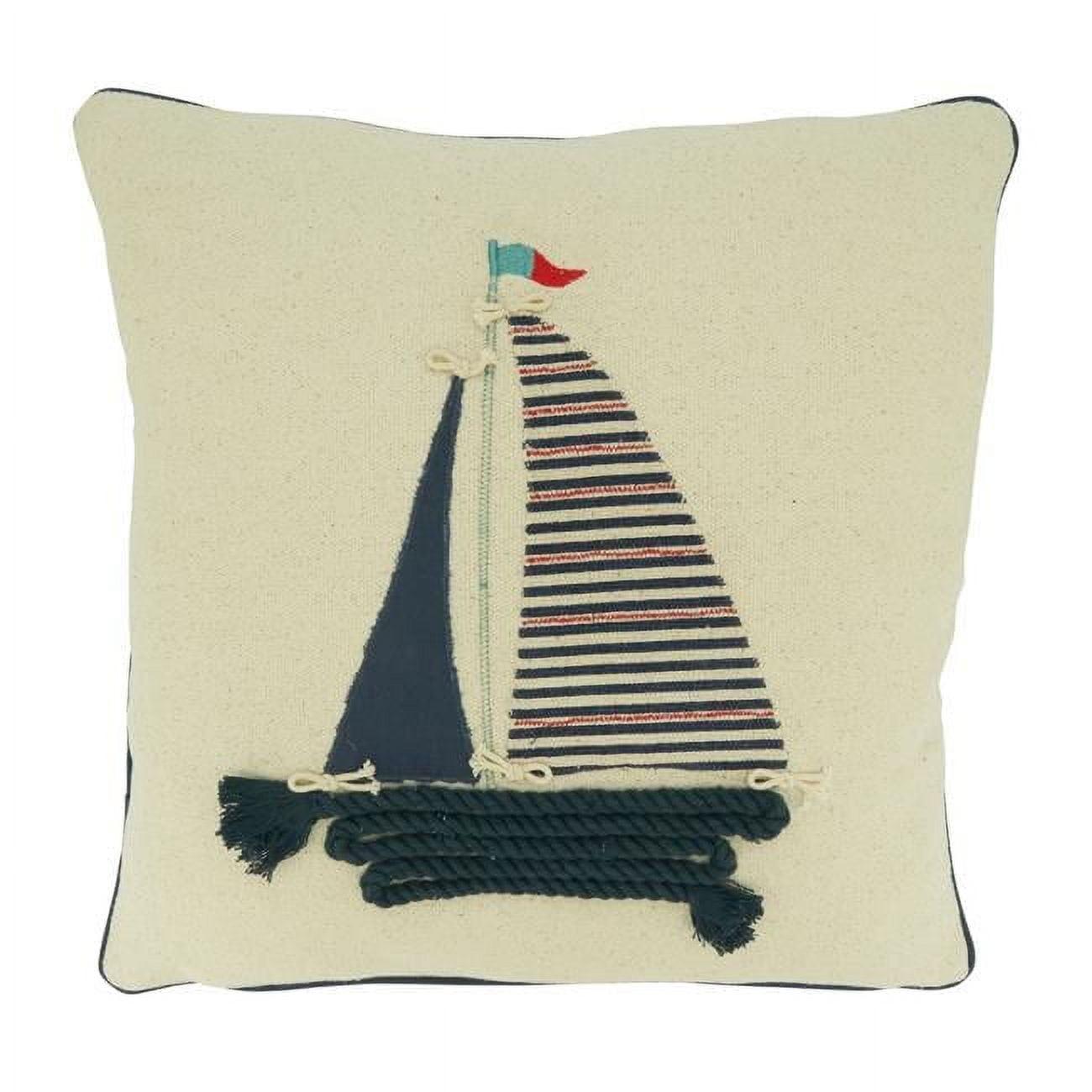 Saro Lifestyle Sail Boat Applique  Decorative Pillow Cover, Blue, 18"