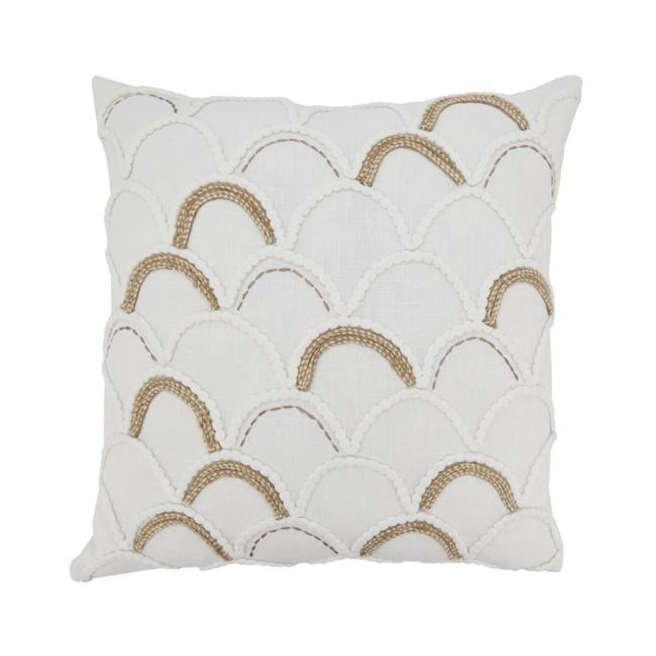 Off-White Cotton Scallop Design 18" Square Throw Pillow