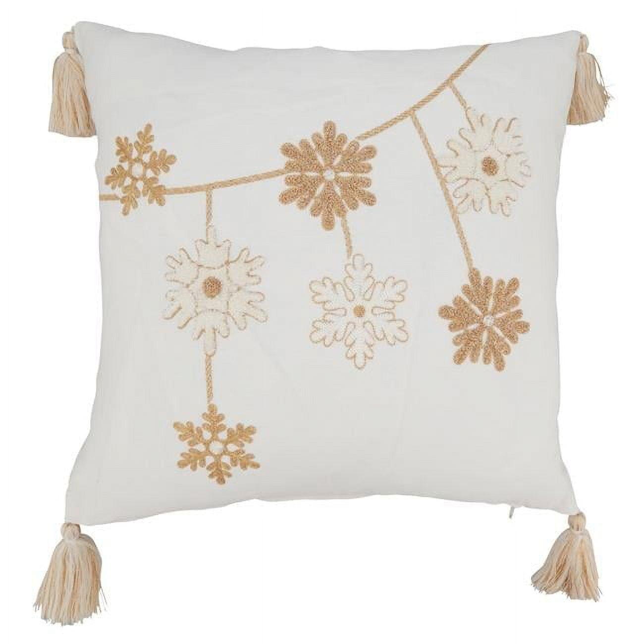 Saro Lifestyle Holiday Cheer Snowflakes Poly Filled Throw Pillow with Tassels, 18", Gold