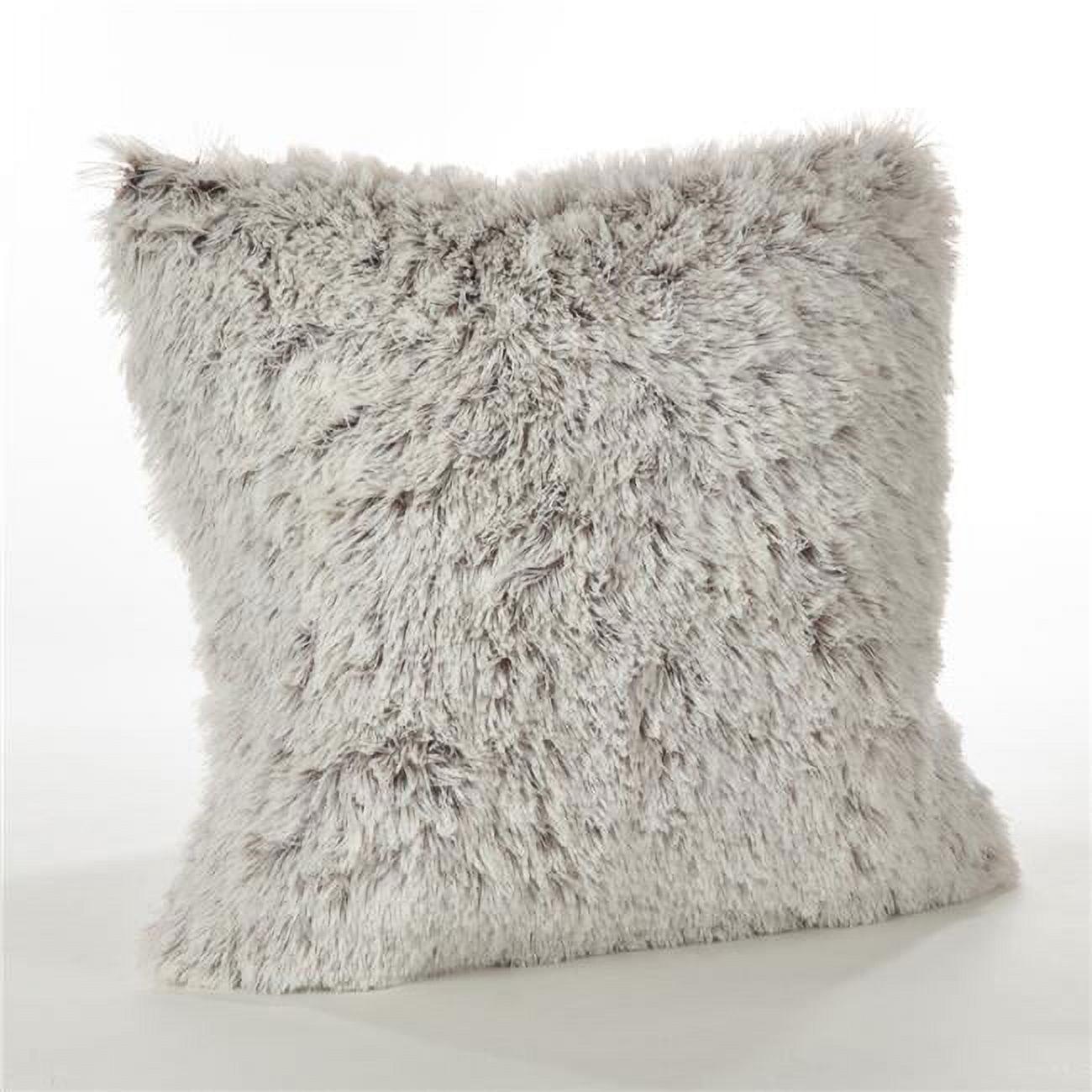 18 in. Square Juneau Two-tone Faux Fur Pillow with Down Filled, Coffee