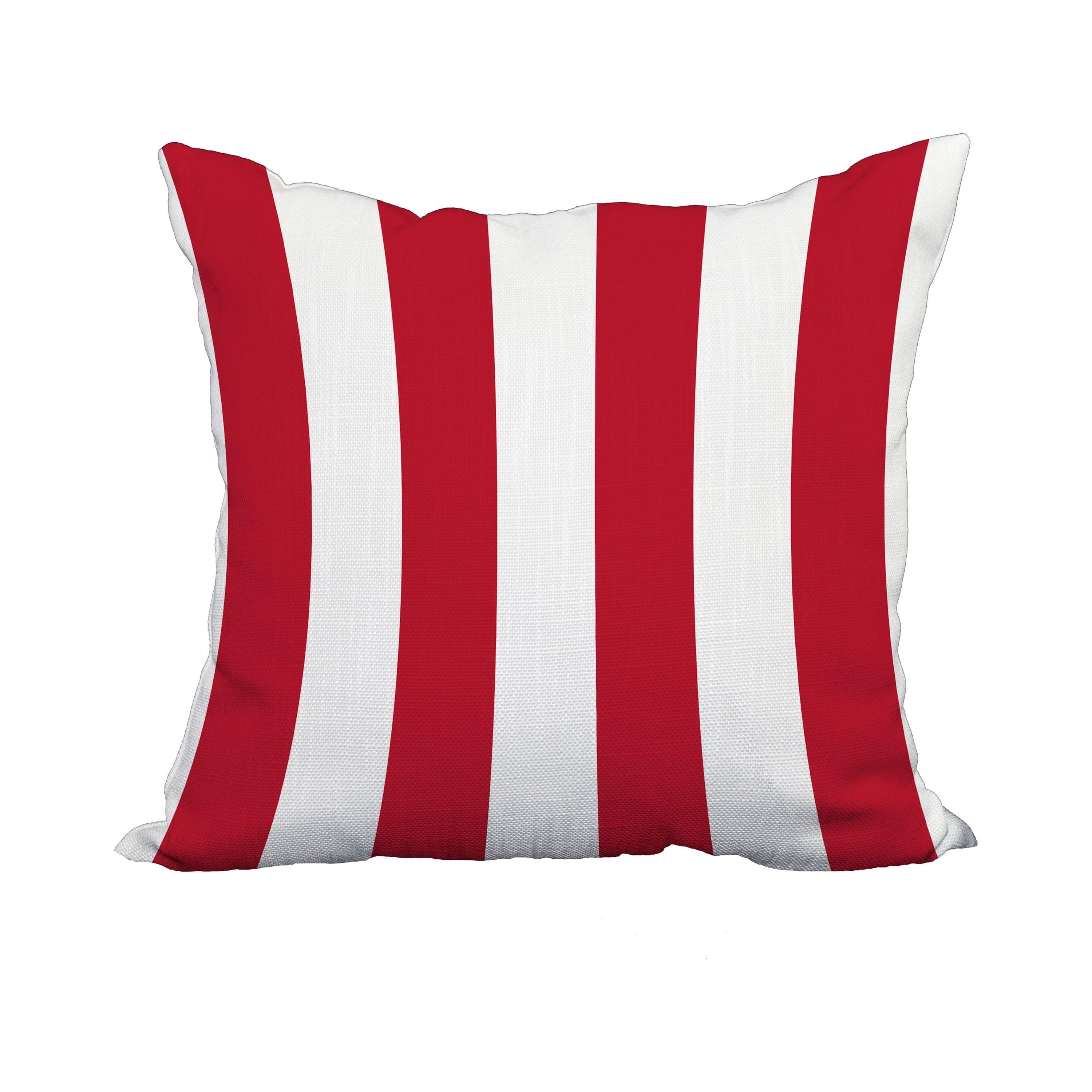 18 x 18 Inch Red and White Striped Polyester Throw Pillow