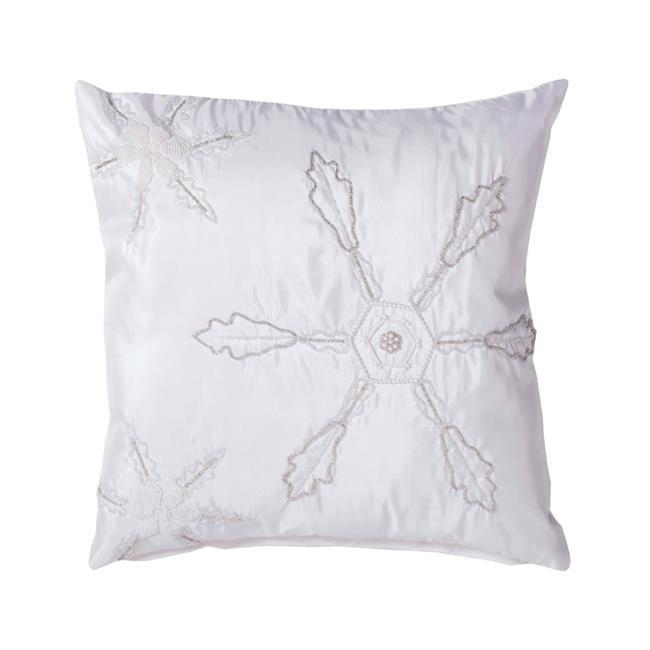 White Polysilk Embroidered Snowflake 18" x 18" Throw Pillow