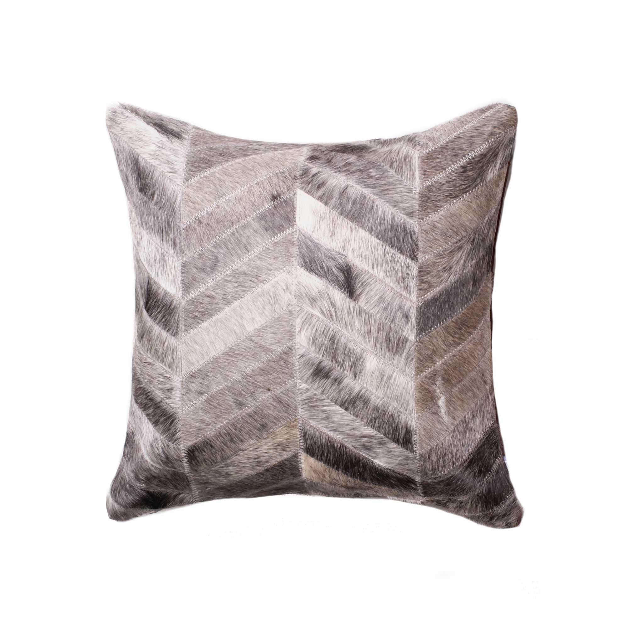 Gray Chevron Cowhide 18" Square Throw Pillow