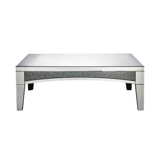 Exquisite Rectangular Coffee Table with Mirrored Trim and Faux Stone Inlays