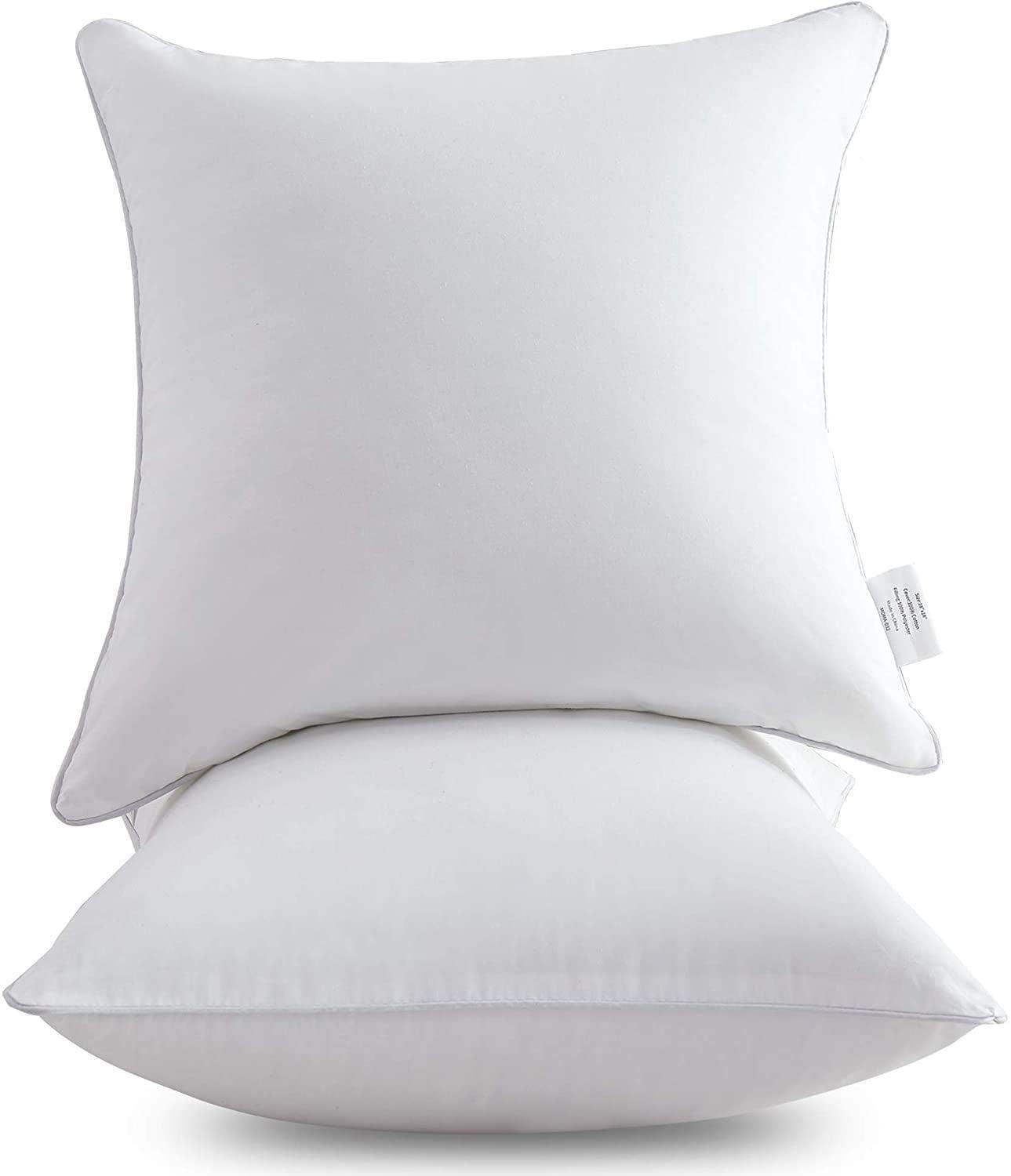 Plush White Cotton Square Throw Pillow Pair with Hypoallergenic Fill - 18" x 18"