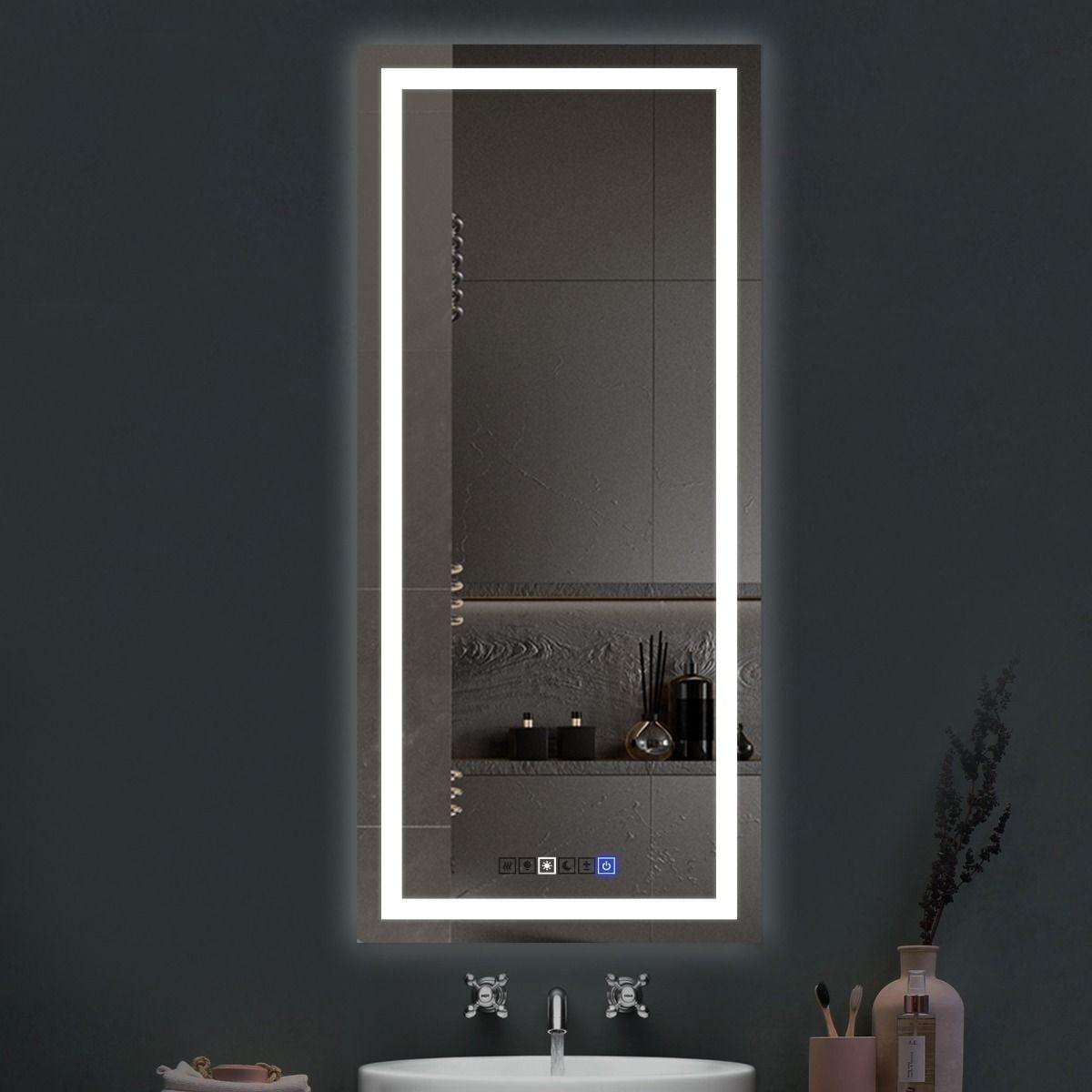 18"x40" LED Dimmable Bathroom Mirror Rectangle LED Lighted Wall Mounted Mirror for Vanity Room with Touch Button and Anti-Fog Function by Fab Glass and Mirror