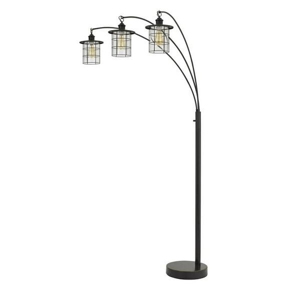 180 Watt Metal Floor Lamp with 3 Arms and Cage Shades, Black