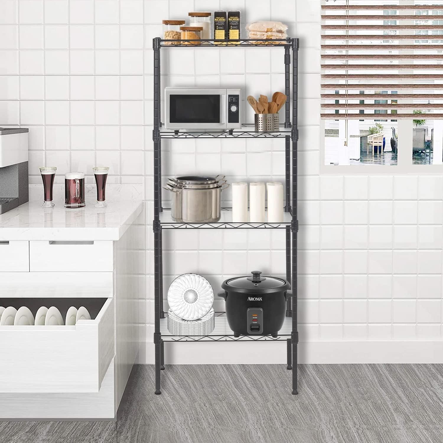 Adjustable Black 4-Tier Wire Shelving Unit