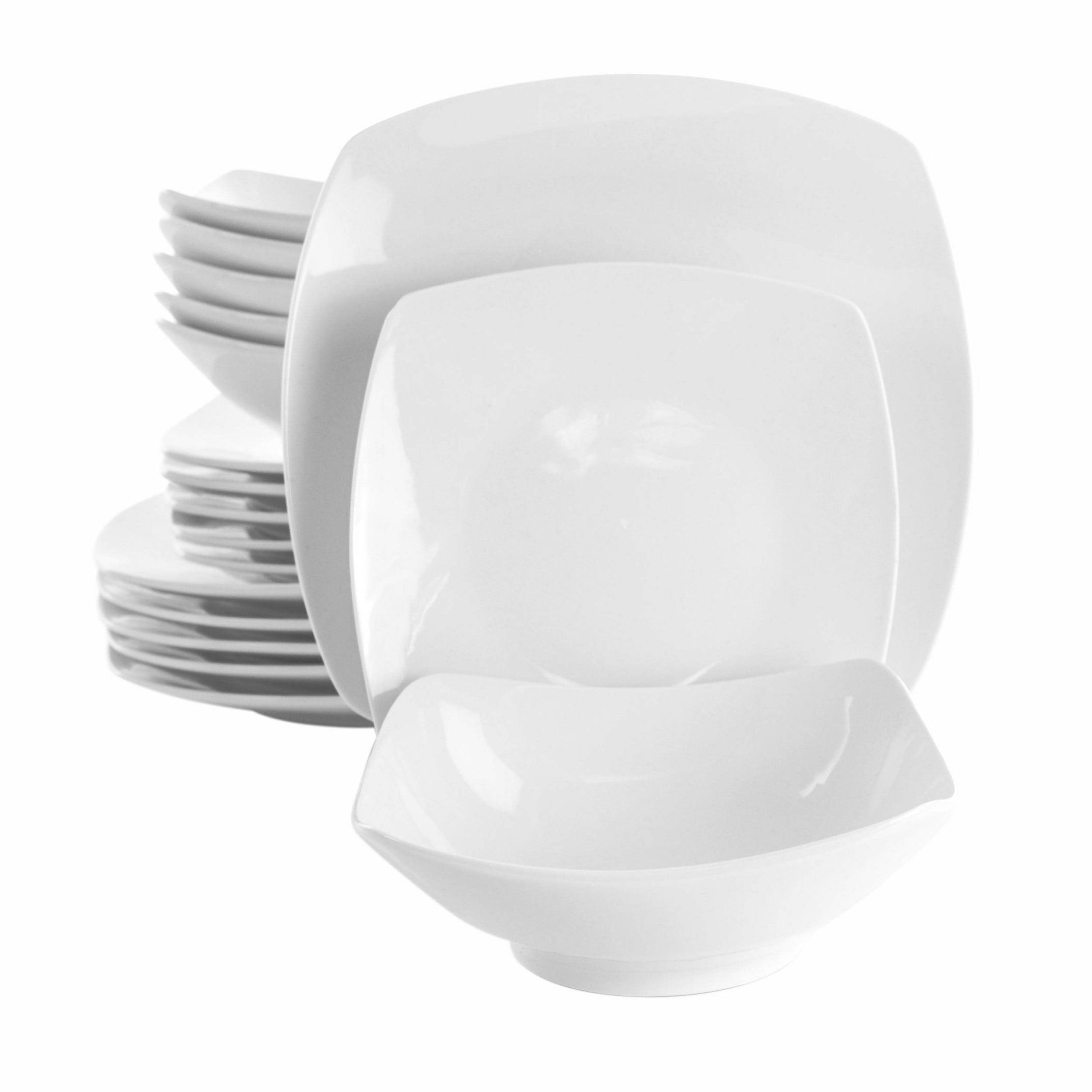 18pc Porcelain Newman Square Dinnerware Set White - Elama: Microwave & Dishwasher Safe, Service for 4, Solid Pattern