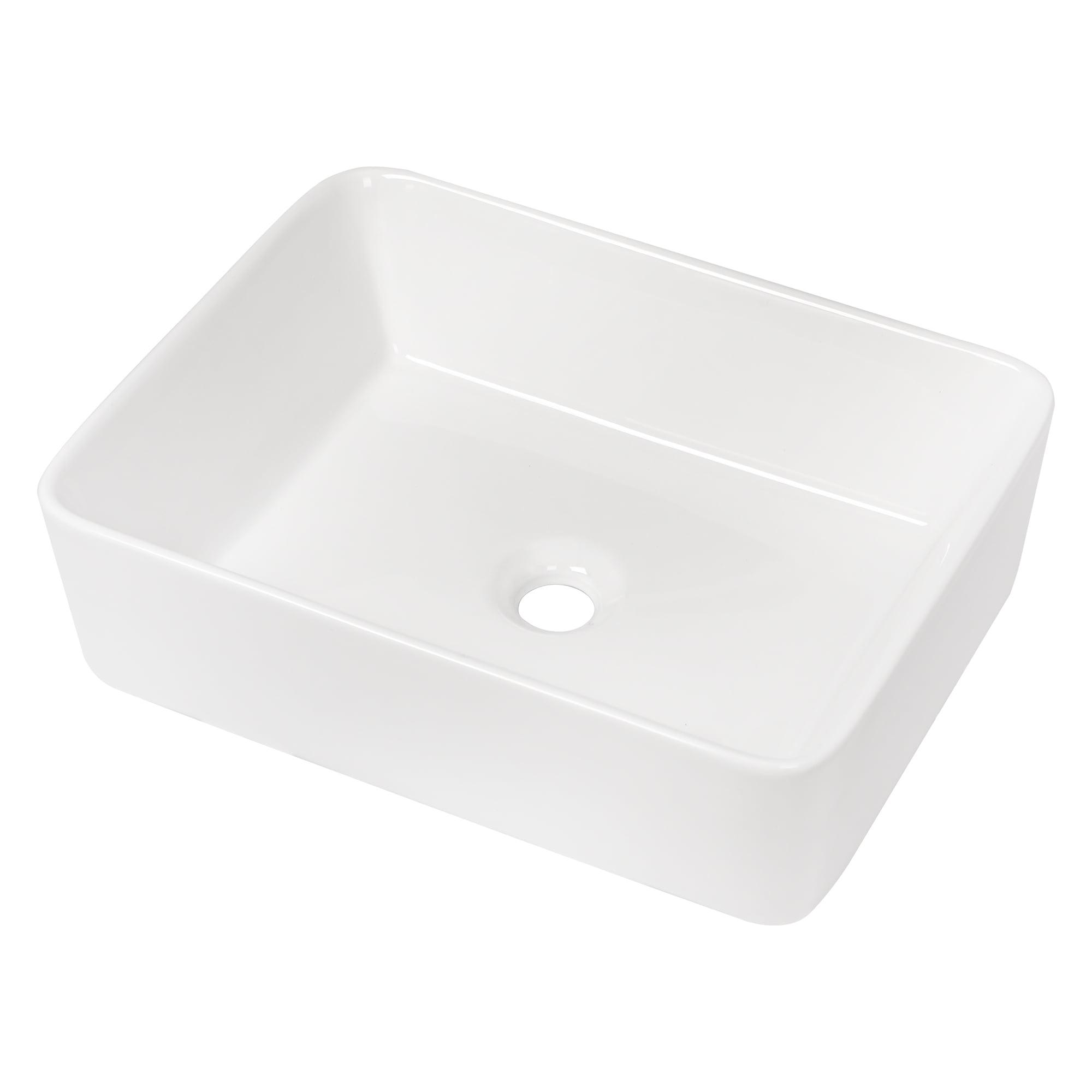 19" White Ceramic Rectangular Above-Counter Bathroom Sink