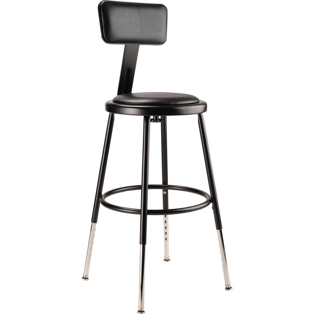 Adjustable Black Metal Padded Stool with Backrest