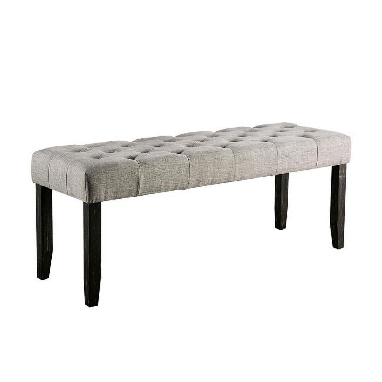 Light Gray Tufted Linen Bench with Chamfered Legs