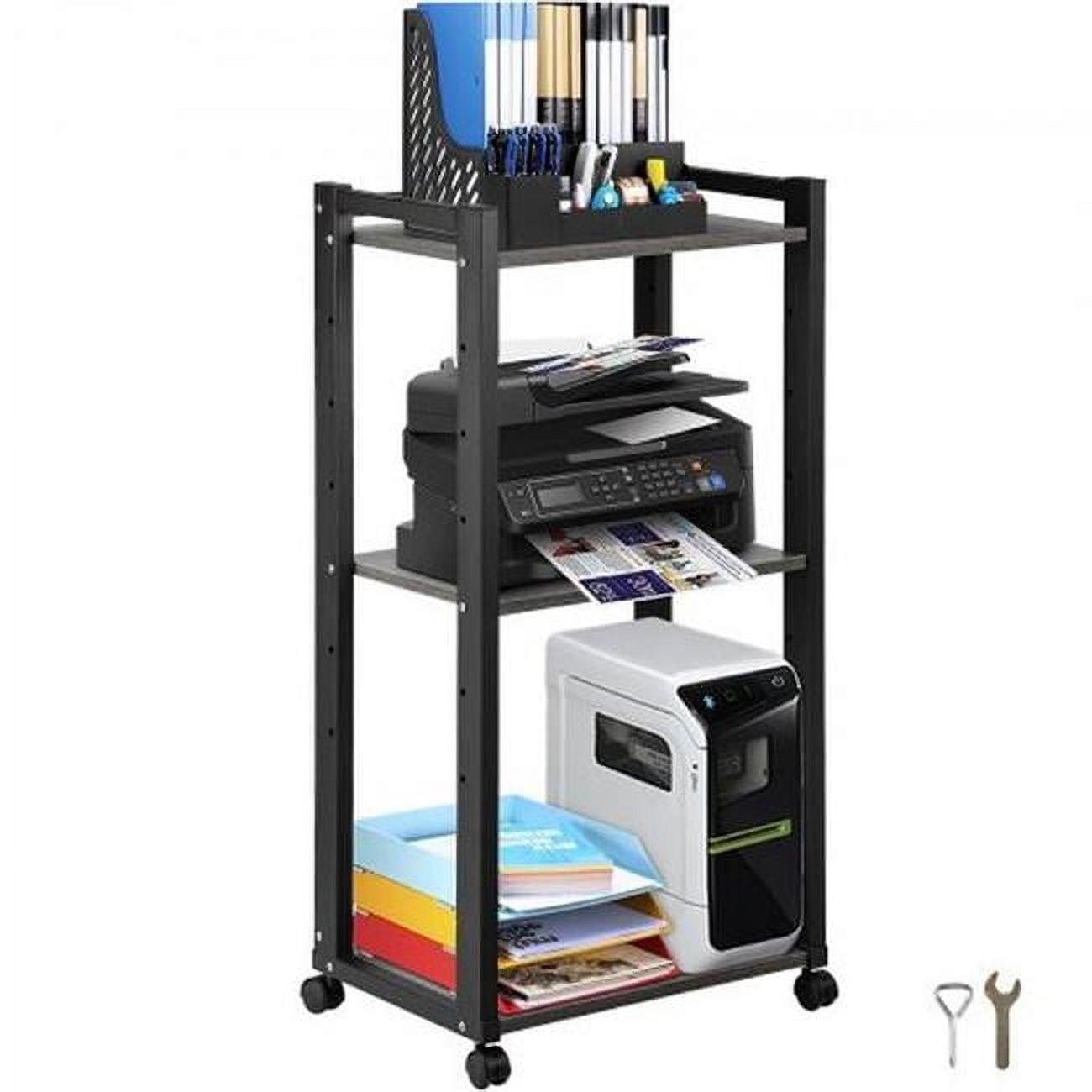 Black 3-Tier Rolling Printer Stand with Adjustable Storage Shelves