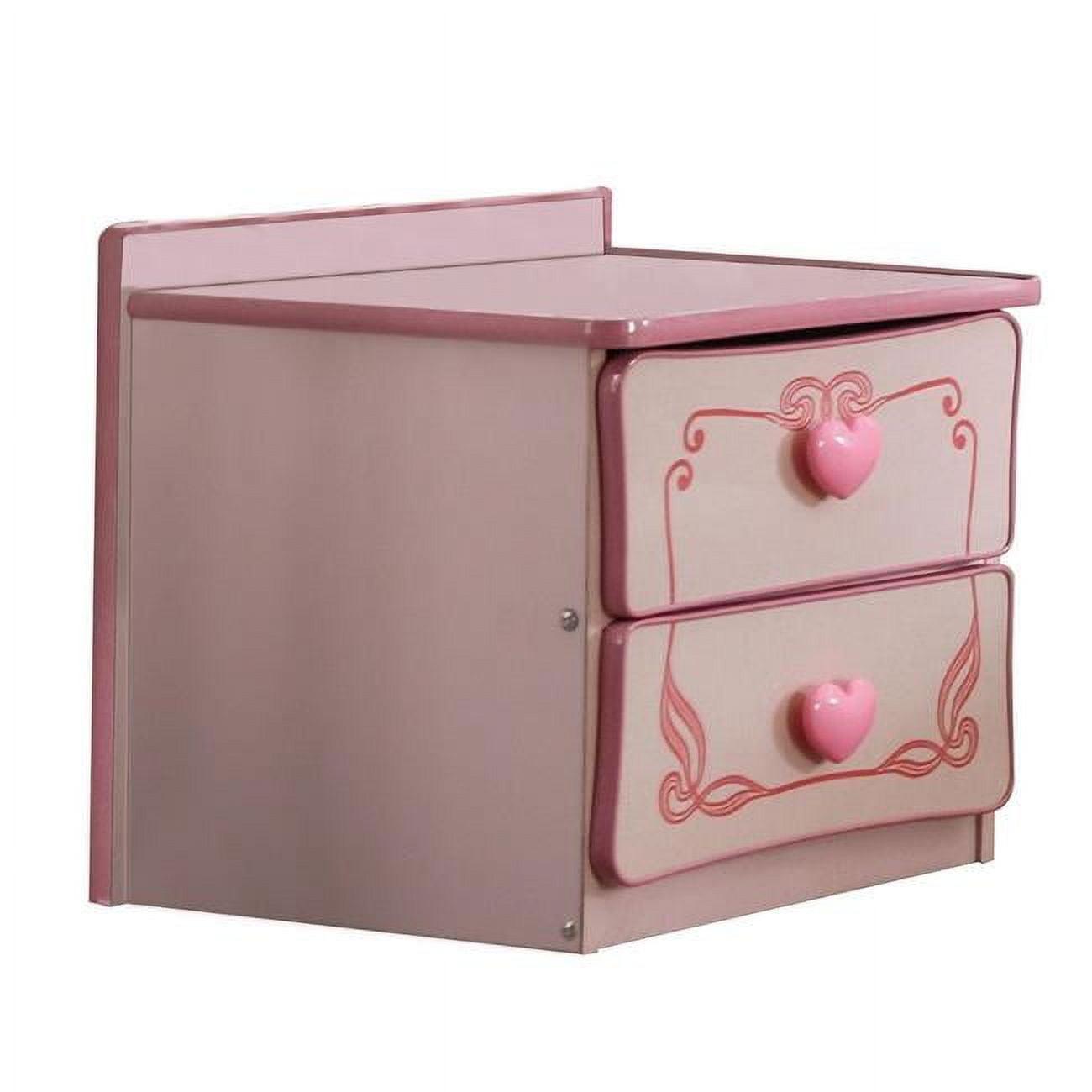 Pink Solid Wood 2-Drawer Nightstand with Heart Knobs