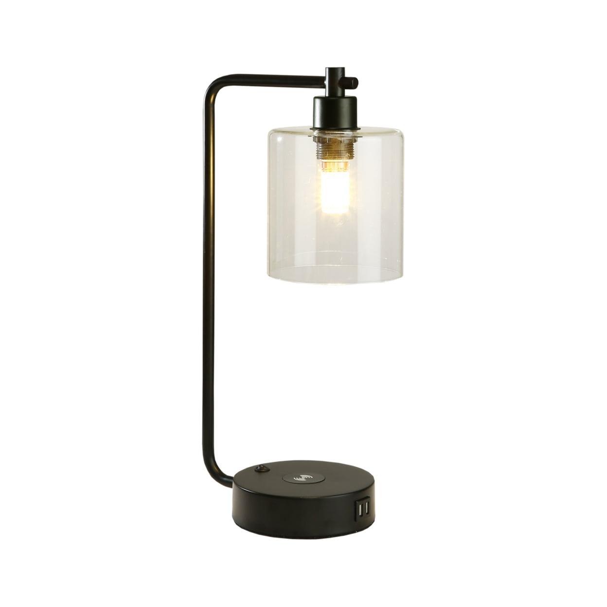 19" Clear Table Lamp with Wireless Charger and Glass Shade