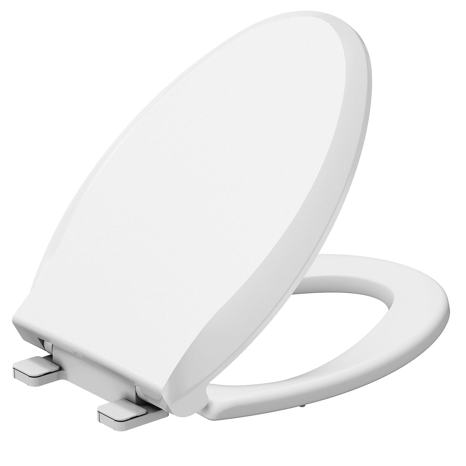 Towallmark Toilet Seat, Slow Close Elongated Enameled Wood Toilet Seat in White Adjustable and Never Looosens, Elongated Toilet Seat 19"