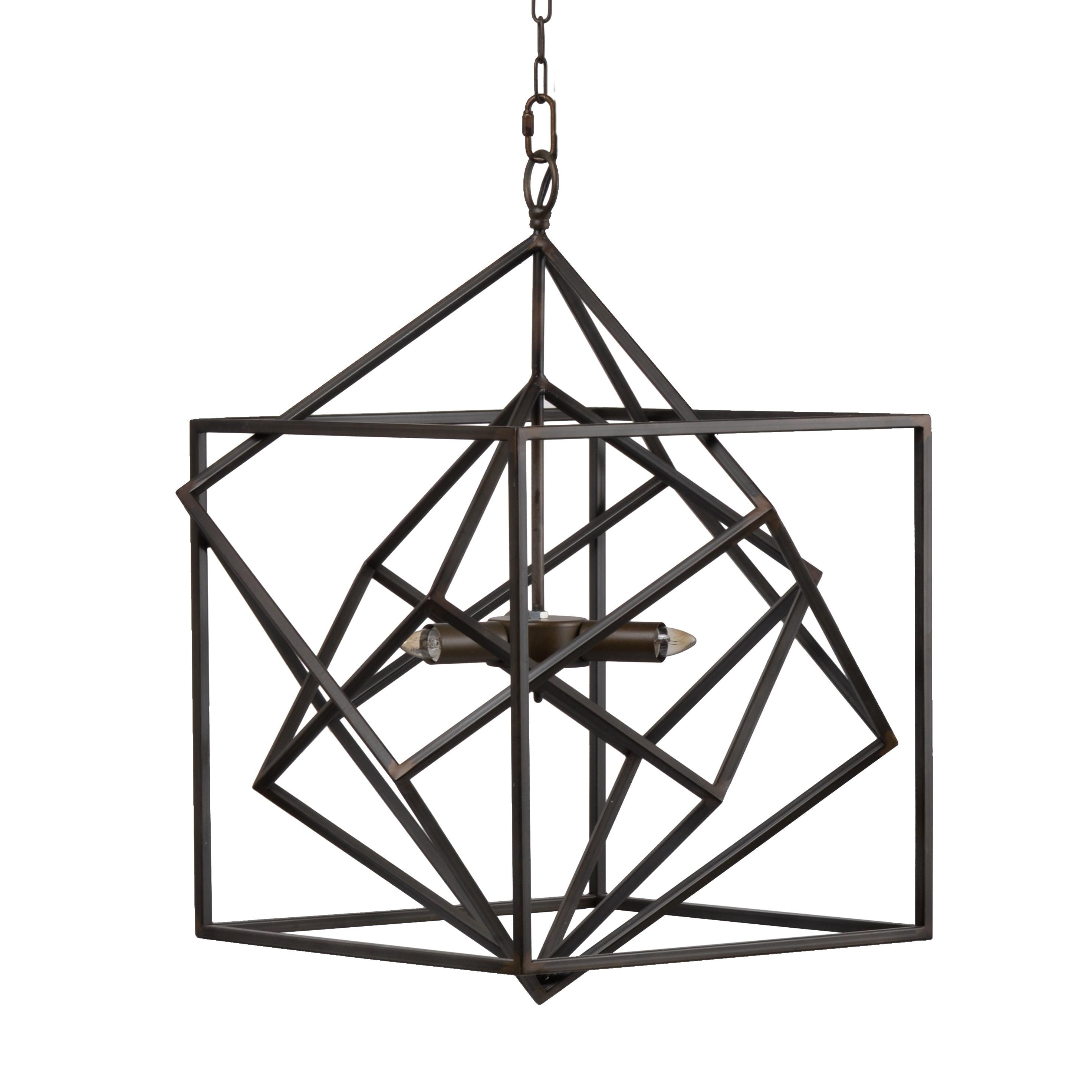 Elegant Black Iron and Crystal 19" Geometric Plug-in Chandelier