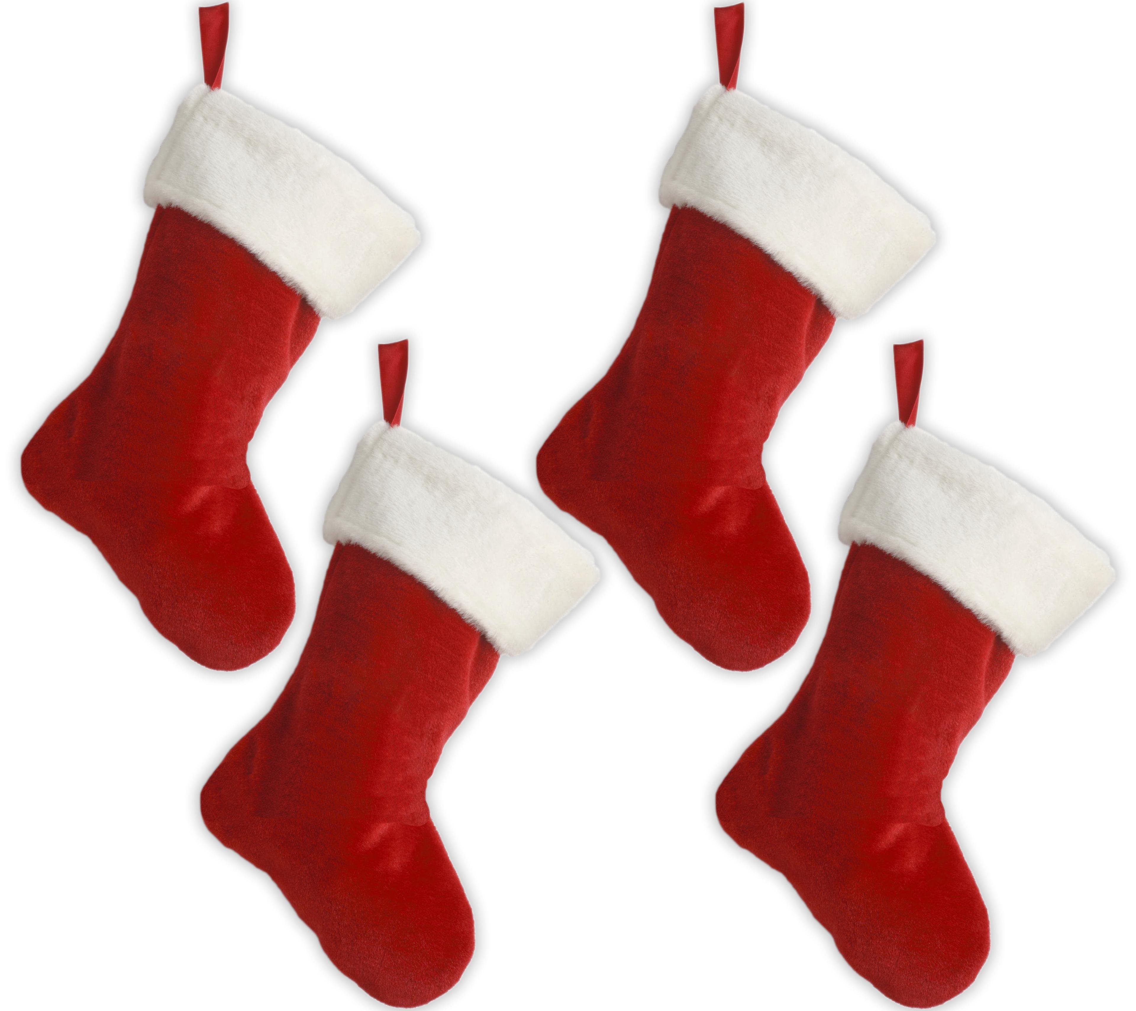 19" Red Velvet Christmas Stocking W/White Plush Cuff & Red Hanging Tag (4 Pack)