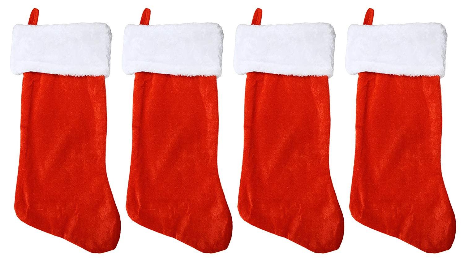 19" Red Velvet Christmas Stocking W/White Plush Cuff & Red Hanging Tag (4 Pack)