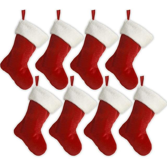 19" Red Velvet Stocking (8 Pack) W/White Plush Cuff & Red Hanging Tag