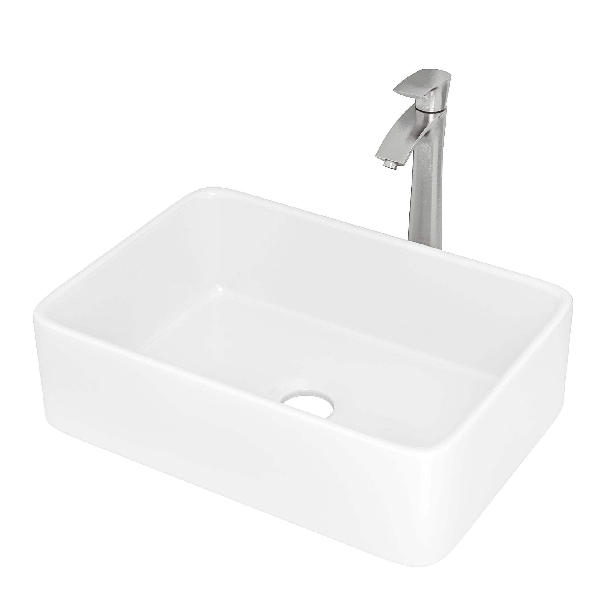 19" x 15" White Ceramic Rectangular Vessel Sink with Matte Black Faucet