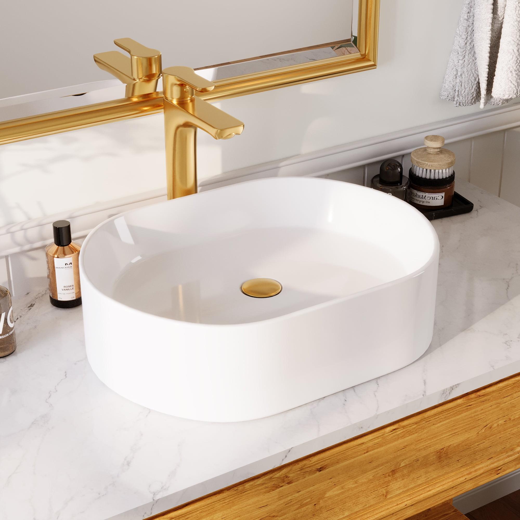 White Ceramic Rectangular Above-Counter Bathroom Vessel Sink